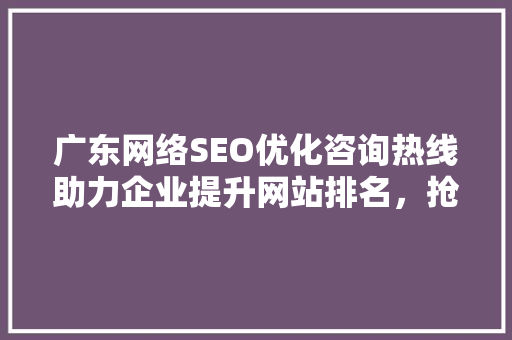 广东网络SEO优化咨询热线助力企业提升网站排名，抢占互联网市场先机