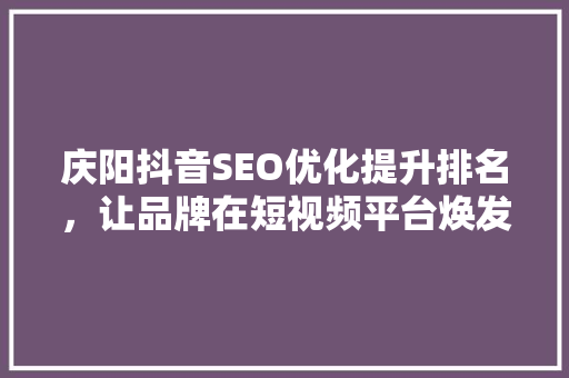庆阳抖音SEO优化提升排名，让品牌在短视频平台焕发光彩  第1张