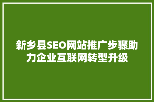 新乡县SEO网站推广步骤助力企业互联网转型升级