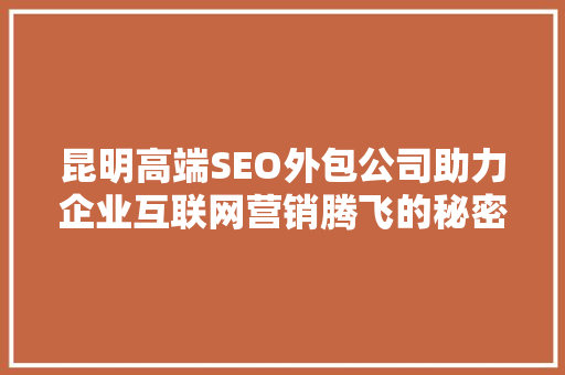 昆明高端SEO外包公司助力企业互联网营销腾飞的秘密武器