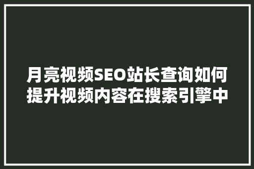 月亮视频SEO站长查询如何提升视频内容在搜索引擎中的排名