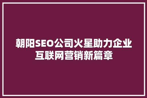 朝阳SEO公司火星助力企业互联网营销新篇章
