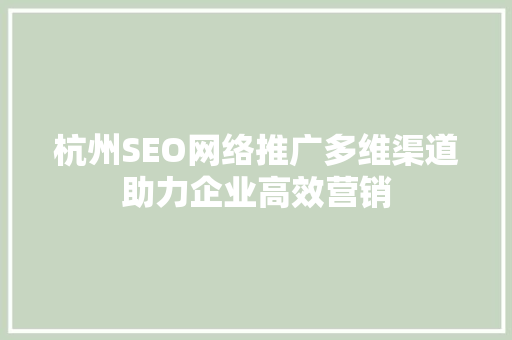 杭州SEO网络推广多维渠道助力企业高效营销