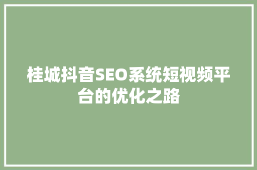 桂城抖音SEO系统短视频平台的优化之路