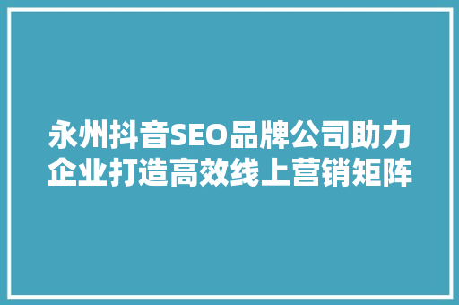 永州抖音SEO品牌公司助力企业打造高效线上营销矩阵