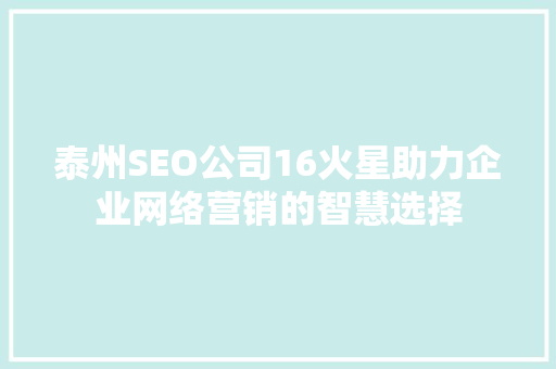 泰州SEO公司16火星助力企业网络营销的智慧选择