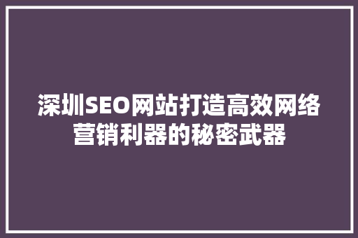 深圳SEO网站打造高效网络营销利器的秘密武器