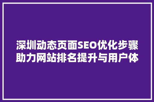 深圳动态页面SEO优化步骤助力网站排名提升与用户体验优化