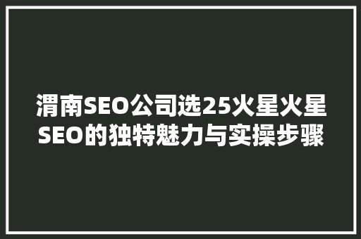 渭南SEO公司选25火星火星SEO的独特魅力与实操步骤