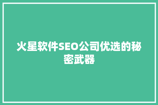 火星软件SEO公司优选的秘密武器