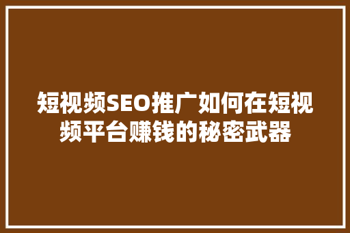 短视频SEO推广如何在短视频平台赚钱的秘密武器