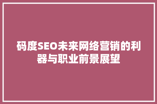 码度SEO未来网络营销的利器与职业前景展望
