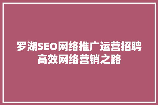 罗湖SEO网络推广运营招聘高效网络营销之路