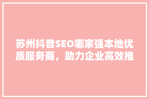 苏州抖音SEO哪家强本地优质服务商，助力企业高效推广