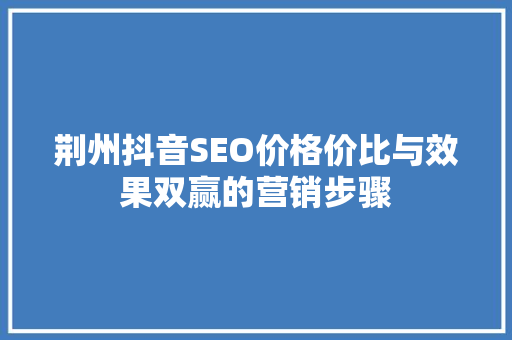荆州抖音SEO价格价比与效果双赢的营销步骤