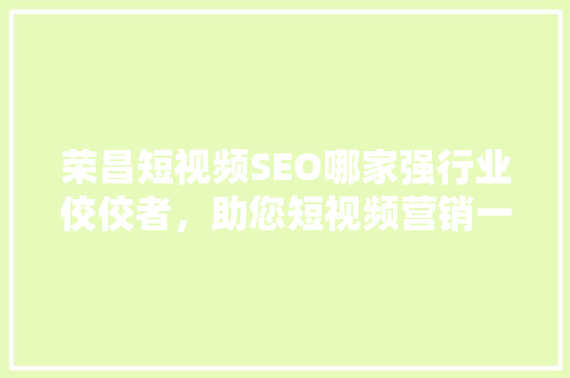 荣昌短视频SEO哪家强行业佼佼者，助您短视频营销一臂之力