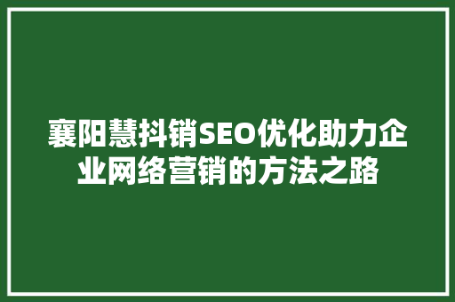 襄阳慧抖销SEO优化助力企业网络营销的方法之路