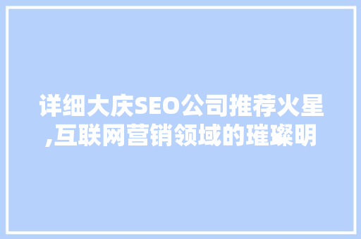 详细大庆SEO公司推荐火星,互联网营销领域的璀璨明珠
