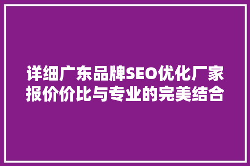 详细广东品牌SEO优化厂家报价价比与专业的完美结合