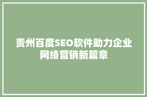 贵州百度SEO软件助力企业网络营销新篇章