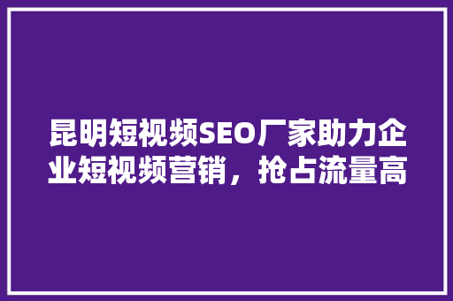 昆明短视频SEO厂家助力企业短视频营销，抢占流量高地