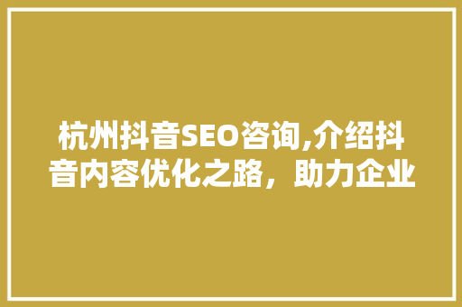 杭州抖音SEO咨询,介绍抖音内容优化之路，助力企业抢占流量高地
