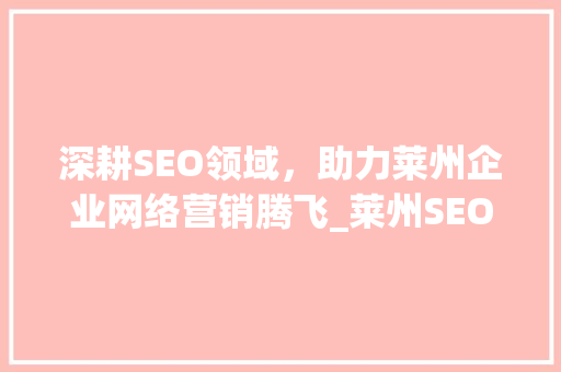 深耕SEO领域，助力莱州企业网络营销腾飞_莱州SEO网络公司的崛起之路