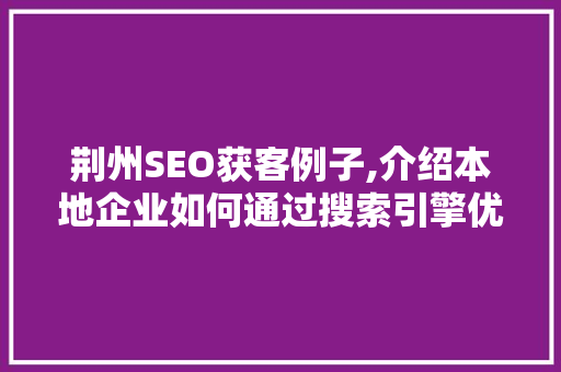 荆州SEO获客例子,介绍本地企业如何通过搜索引擎优化实现业绩飞跃