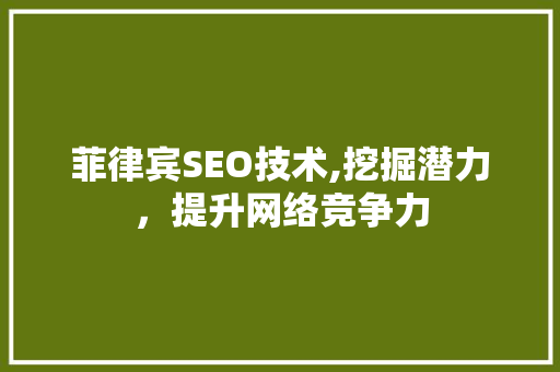 菲律宾SEO技术,挖掘潜力，提升网络竞争力