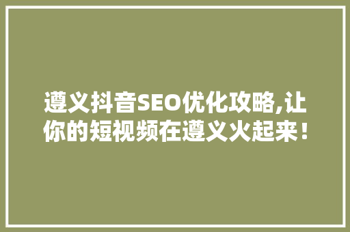 遵义抖音SEO优化攻略,让你的短视频在遵义火起来！  第1张