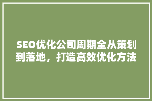 SEO优化公司周期全从策划到落地，打造高效优化方法