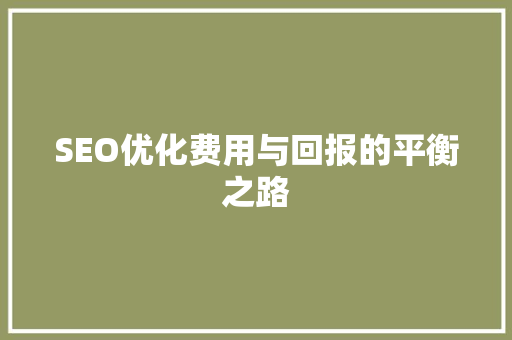 SEO优化费用与回报的平衡之路