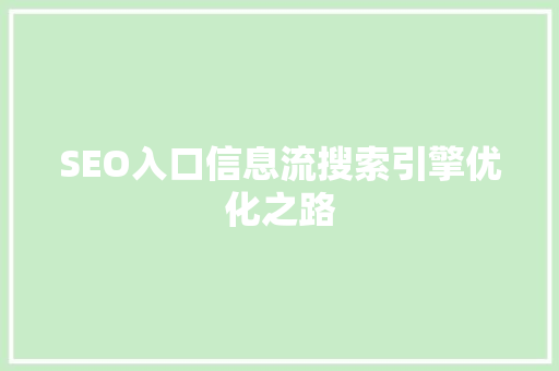SEO入口信息流搜索引擎优化之路