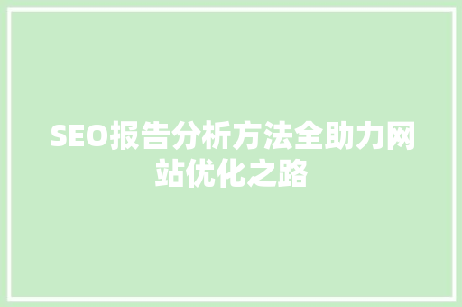 SEO报告分析方法全助力网站优化之路