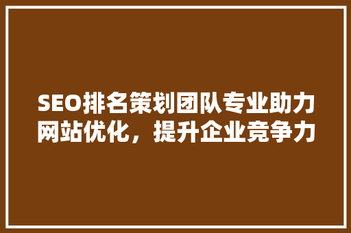 SEO排名策划团队专业助力网站优化，提升企业竞争力