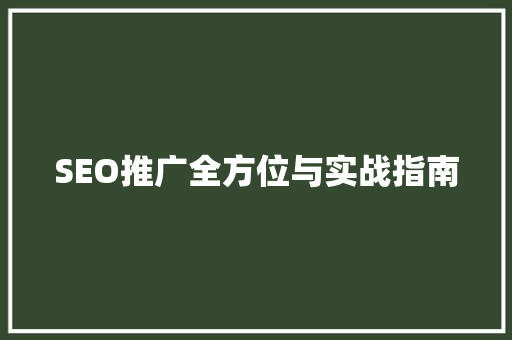 SEO推广全方位与实战指南