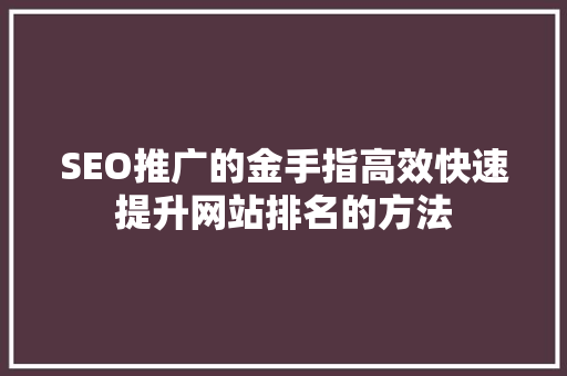 SEO推广的金手指高效快速提升网站排名的方法
