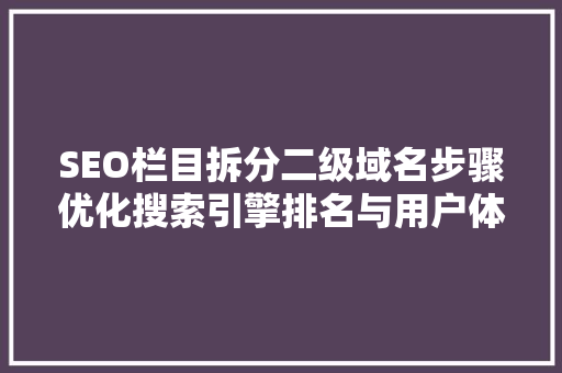 SEO栏目拆分二级域名步骤优化搜索引擎排名与用户体验