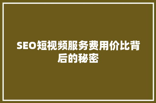 SEO短视频服务费用价比背后的秘密