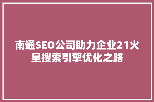 南通SEO公司助力企业21火星搜索引擎优化之路