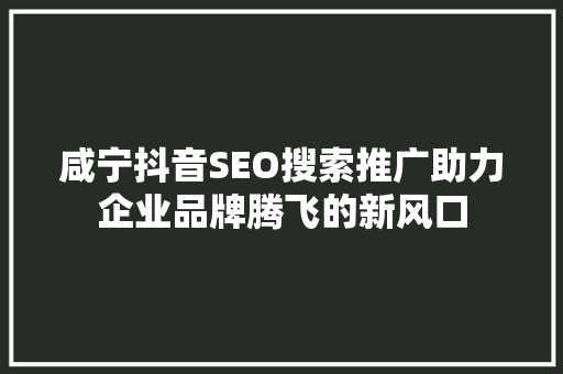 咸宁抖音SEO搜索推广助力企业品牌腾飞的新风口