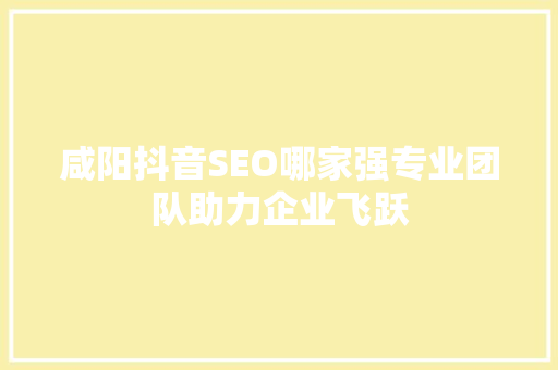 咸阳抖音SEO哪家强专业团队助力企业飞跃