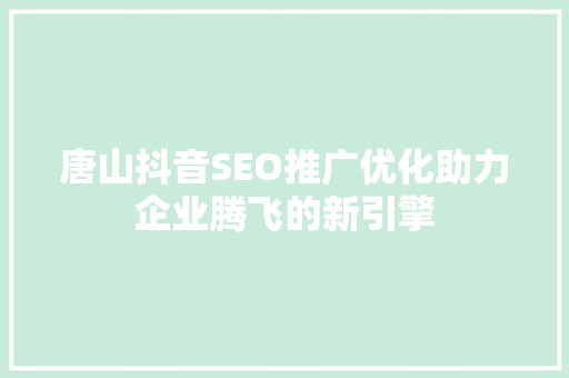 唐山抖音SEO推广优化助力企业腾飞的新引擎