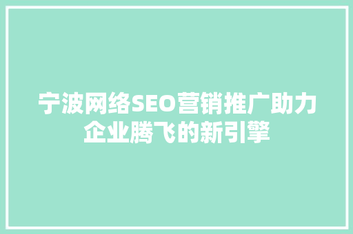 宁波网络SEO营销推广助力企业腾飞的新引擎
