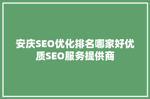 安庆SEO优化排名哪家好优质SEO服务提供商