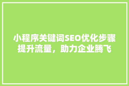 小程序关键词SEO优化步骤提升流量，助力企业腾飞