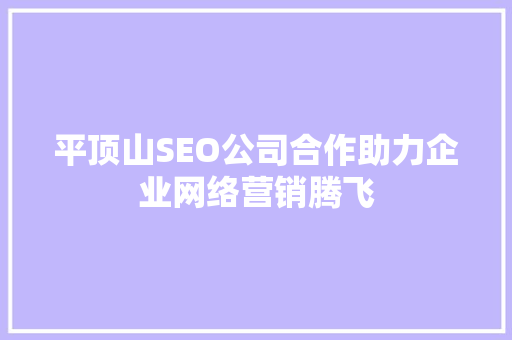 平顶山SEO公司合作助力企业网络营销腾飞
