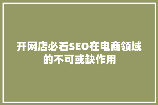 开网店必看SEO在电商领域的不可或缺作用