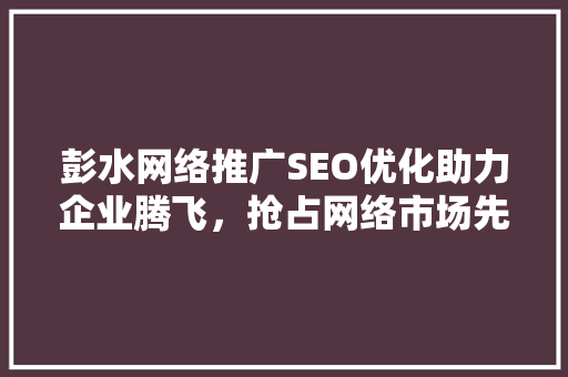 彭水网络推广SEO优化助力企业腾飞，抢占网络市场先机