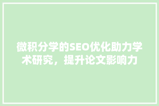 微积分学的SEO优化助力学术研究，提升论文影响力